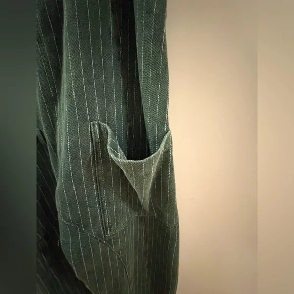 Free People Green Pinstripe Utility Jumpsuit Overalls - Picture 4 of 5